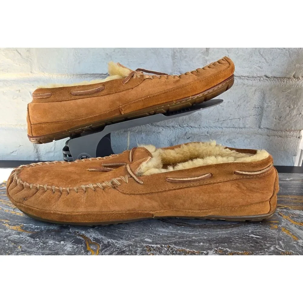 L.L.Bean Wicked Good Moccasin Slippers Sheepskin Shearling Brown Men's 12 M